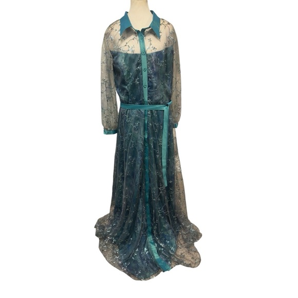 NWT RENE RUIZ Three-Quarter Sleeve Sequin Shirt Gown Embellished Dress Size 14 - Picture 3 of 12